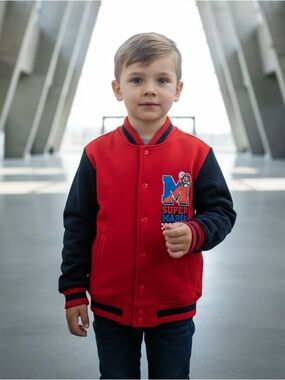 Super Mario Bros. Red and Black Varsity Jacket